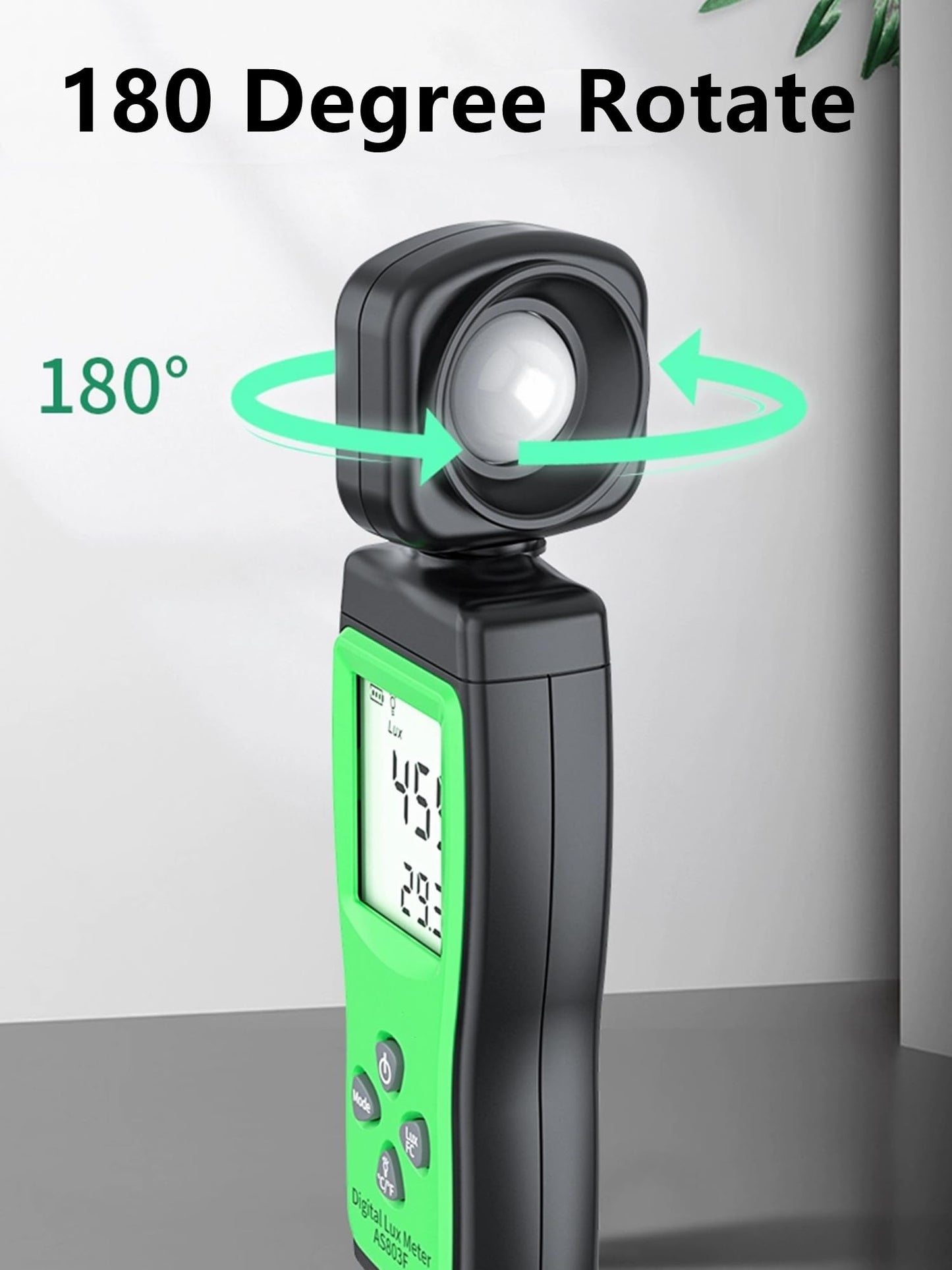 Yankok AS803F Smart Digital Light Meter 1-200000 Lux Measurement Lumen Checker Tools with High Accuracy 180D Rotatable Sensor and LCD Display Green (Come with User Manual but Battery NOT Included)
