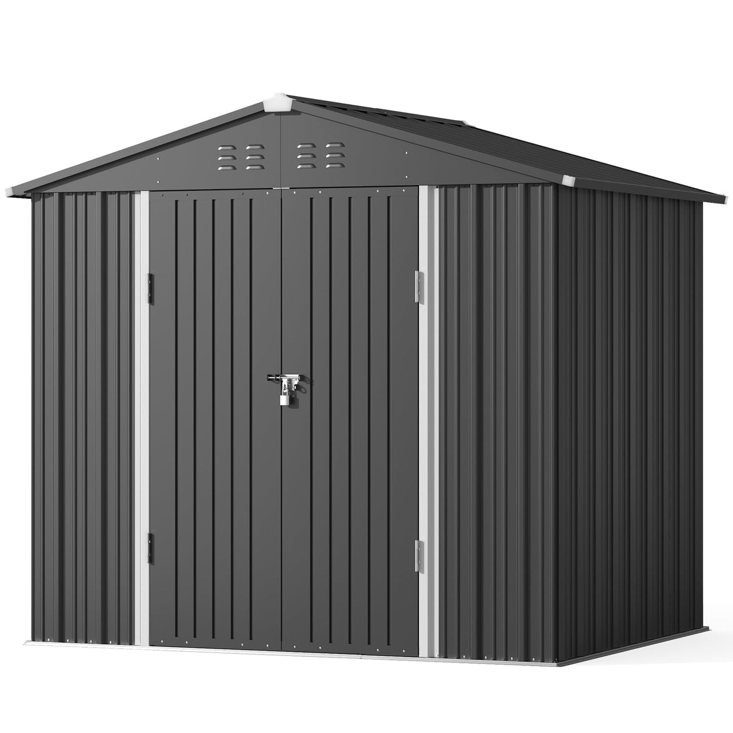 Gizoon Outdoor Storage Shed 8 x 6 FT, Galvanized Metal Garden Shed with Double Lockable Doors, Outdoor Storage Clearance for Backyard Patio Lawn-Dark Grey