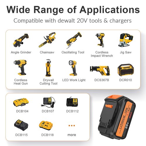 KOOMICY 20V Battery Replacement for Dewalt 20V Battery Max 4Packs 6000mAh DCB203 DCB200 DCB203 DCB204 Compatible with Dewalt DCD DCF DCG Line Series Cordless Power Tools