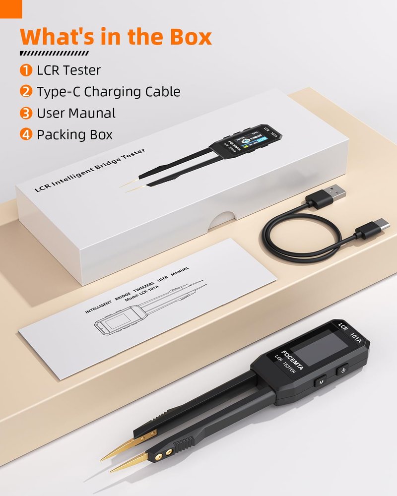 Focemta Precision LCR-101A Meter Handheld - Digital LCR Meter Measures Capacitance Inductance Resistance with Auto Component Recognition Electronic Component Analyze