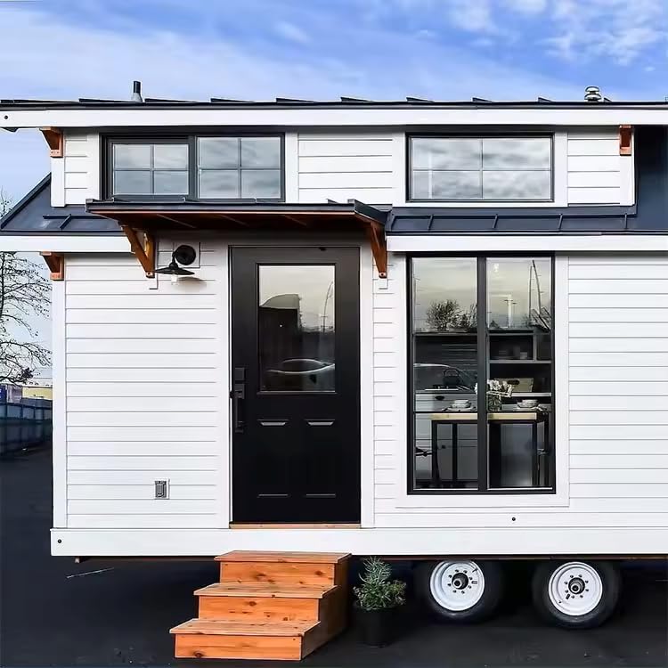 Generic New Luxury ModrenTiny House On Wheels Shipping Container Homes Movable Prefabricated Green Modular Wheels Tiny Trailer House (20 Feet Wheel House)