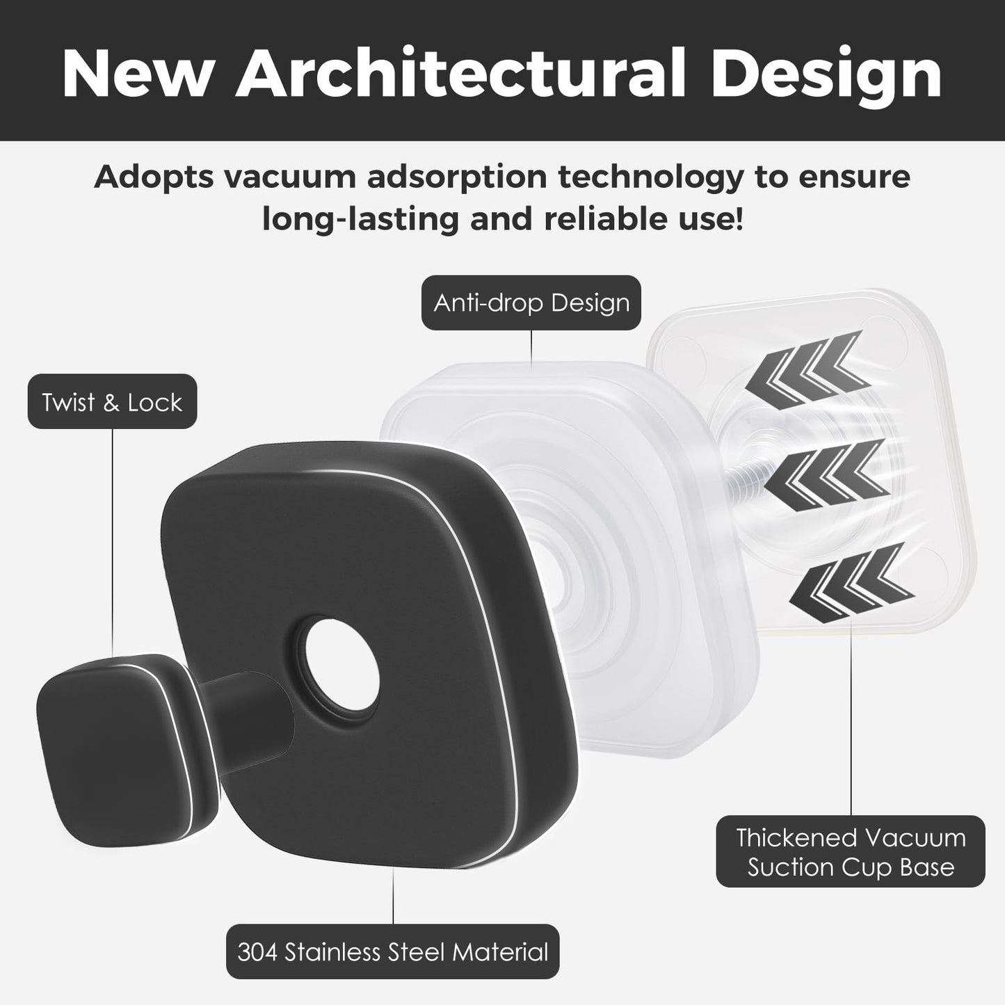 WingWider Shower Hooks for Inside Shower,Reusable Suction Cup Hooks for Glass Window,Mirror,Removable Towel Hooks for Bathroom,2 Pack(Black)