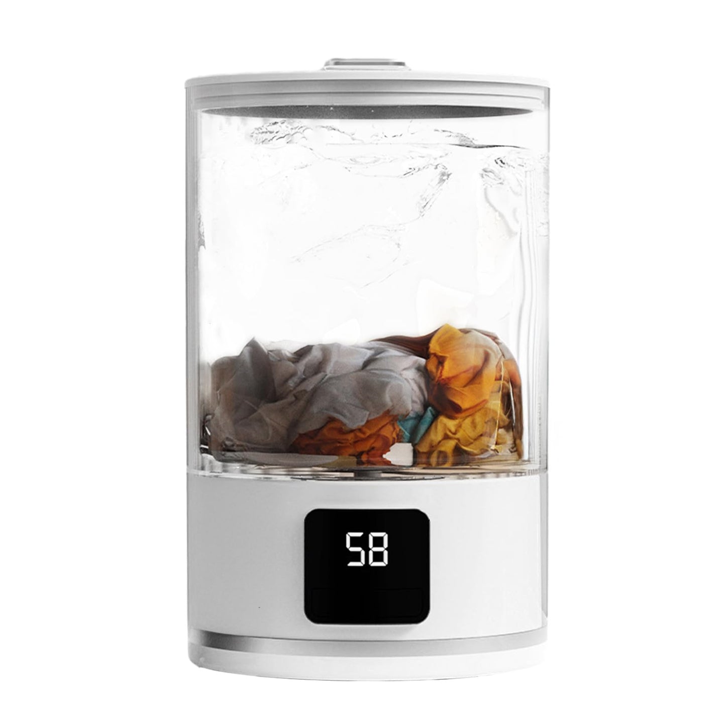 Mini Portable Washing Machine for Underwear – Rechargeable Travel Washer with LED Display, Compact Laundry Cup Washing Machine for Small Clothes, Home or Camping Use (White)