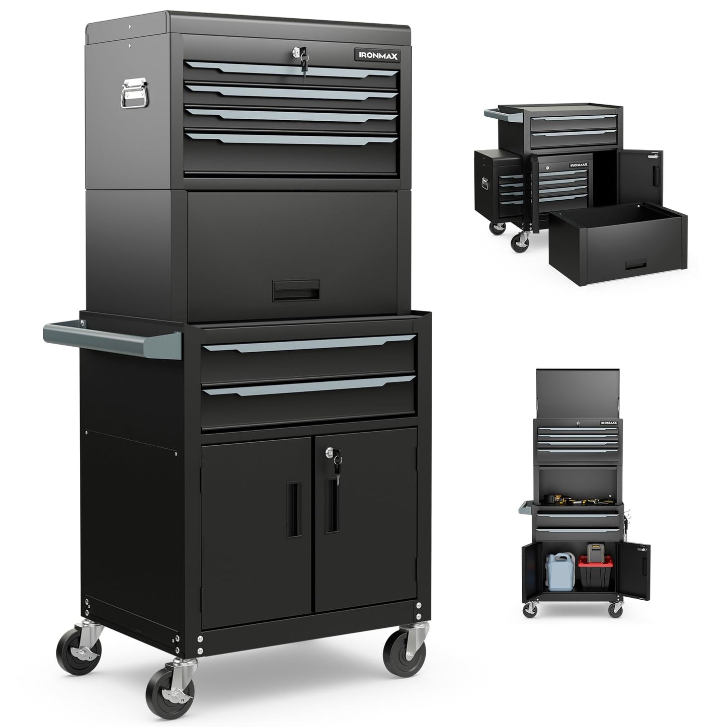 Goplus Tool Chest, 6 Drawers 3-in-1 Extra Large Tool Storage Cabinet with 4” Universal Lockable Wheels, Auto Lock, Protective Liner, Heavy Duty Rolling Tool Box for Garage, Workshop