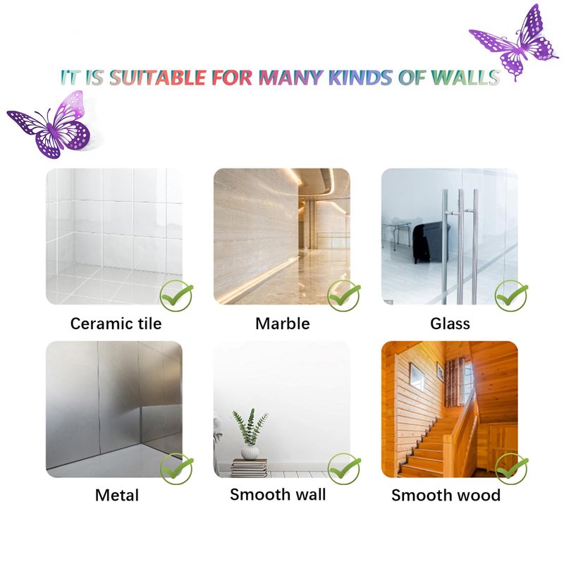 SAOROPEB 3D Butterfly Wall Decor - 48 Pcs, 4 Styles, 3 Sizes - Purple Butterfly Decorations for Birthday Parties, Removable Stickers