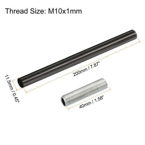 MECCANIXITY Threaded Extension Rod, 7.87" Lamp Pipe with Connector Light Fixture Parts for Pendant Light Island Lighting Chandeliers Stems, Black 2 Set