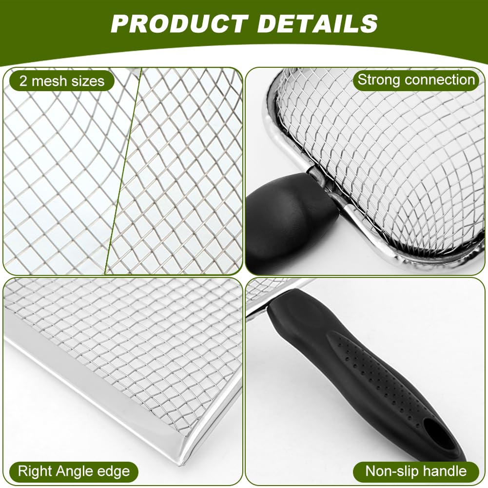 Soil Sifter for Gardening, 2 Pack Stainless Steel Garden Sifter for Soil, Compost, Dirt, Sand, Portable Rock Sifter & Shovel with 3.8mm/5.0mm Mesh & Ergonomic Handle for Gardening