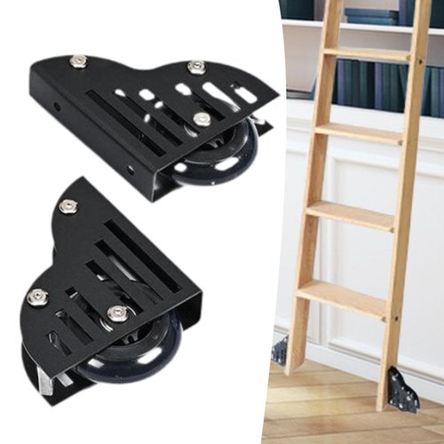 2X Heavy Duty Sliding Ladder Hardware Kit with Rolling Wheels for Cabinets and Library Ladders