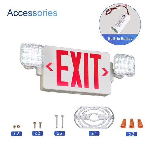 CM MZY Red Exit Sign with Emergency Light, Two Adjustable Square Head,Exit Sign with Battery Backup,US Standards,UL Certified,Exit Sign Combo for Business,AC 120/277V,2 Pack