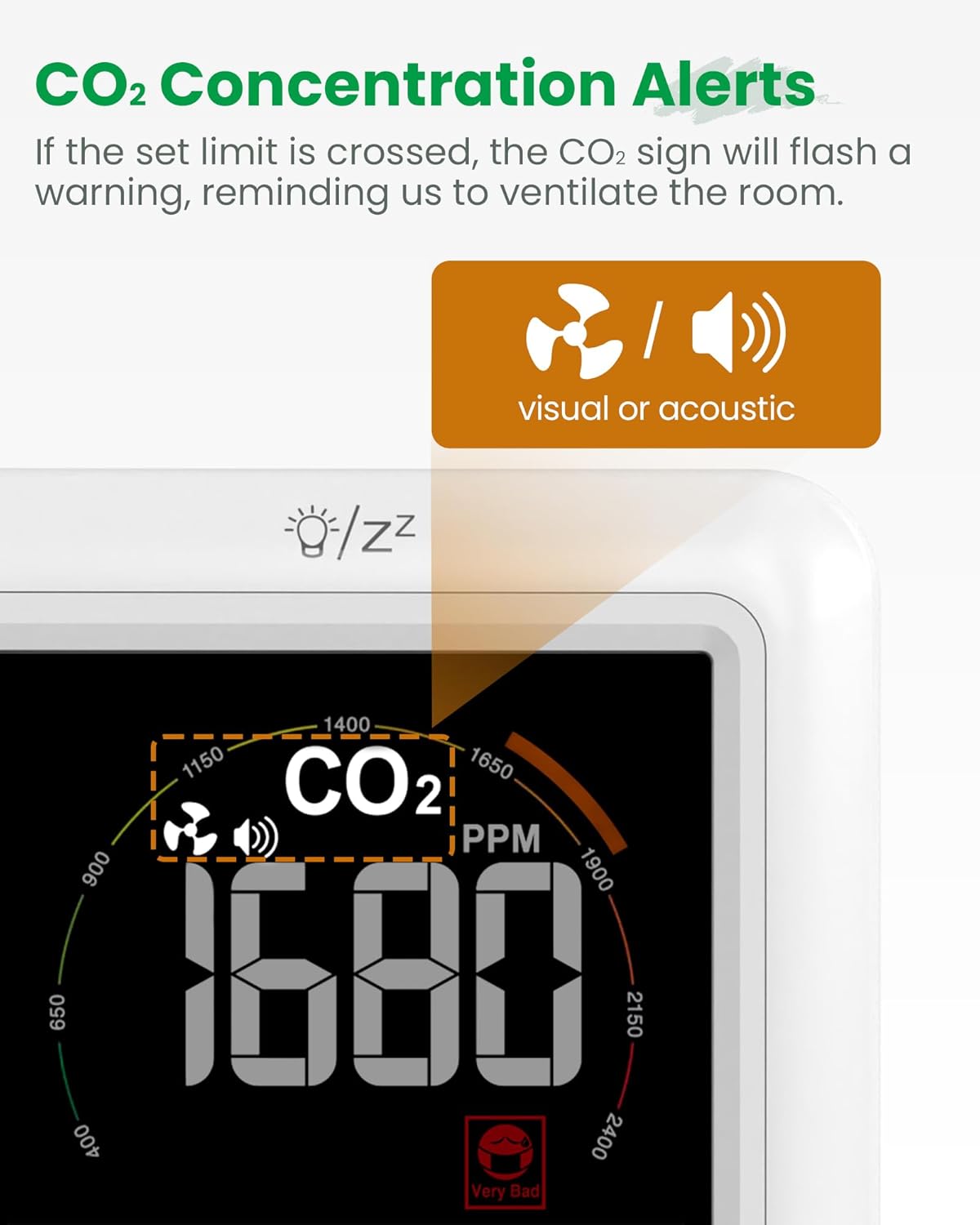 Newentor CO2 Monitor, Indoor Air Quality Meters, Carbon Dioxide Detector with Voice Alert, Large Display CO2 Tester, Temperature Humidity Sensor, Alarm Clock for Home, RV, Grow Tents, Black