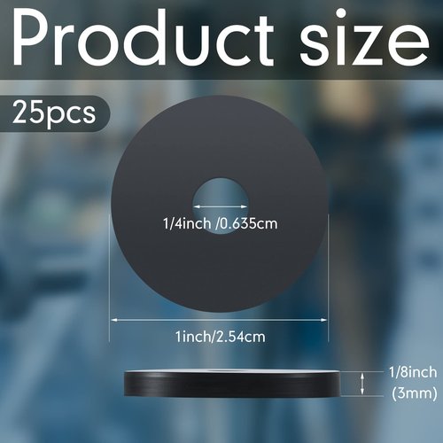 25 Pieces Rubber Washer Heavy Duty Abrasion Resistant Rubber, 1 Od x 1/4 ID x 1/8 Thickness Flat Washer Flat Grommets for Bolts Spacers, Vibration Suppression
