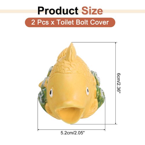 uxcell 2 Pcs Toilet Bolt Covers, Ceramics Toilet Bolt Cap Fish Decor Covers Cute Fish Toilet Screw Cover Caps for Decor Bathroom 3.94"x2.05"x2.36", Yellow