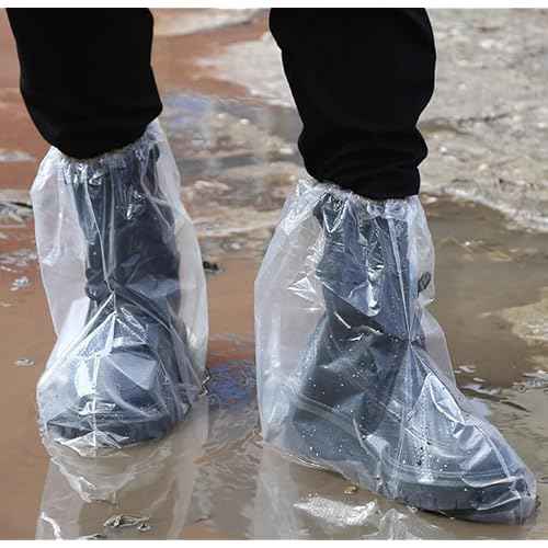 Waterproof Shoe Covers, 10 Pairs Clear Plastic Protective Boot Covers for Rain Snow Day Outdoor Activities Fit Most Adult Women Men Shoes Home Office Clean Hygienic Durable PE Material