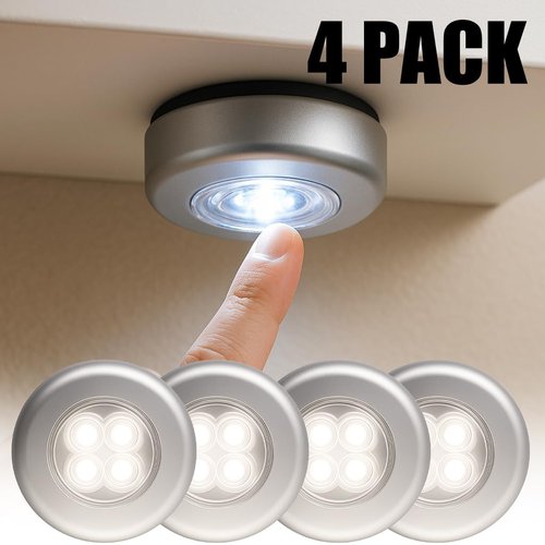 4 Pcs Touch Tap Light with 4 LED Wireless Stick On Push Light Operated Night Light for Closet Cabinet Car Home