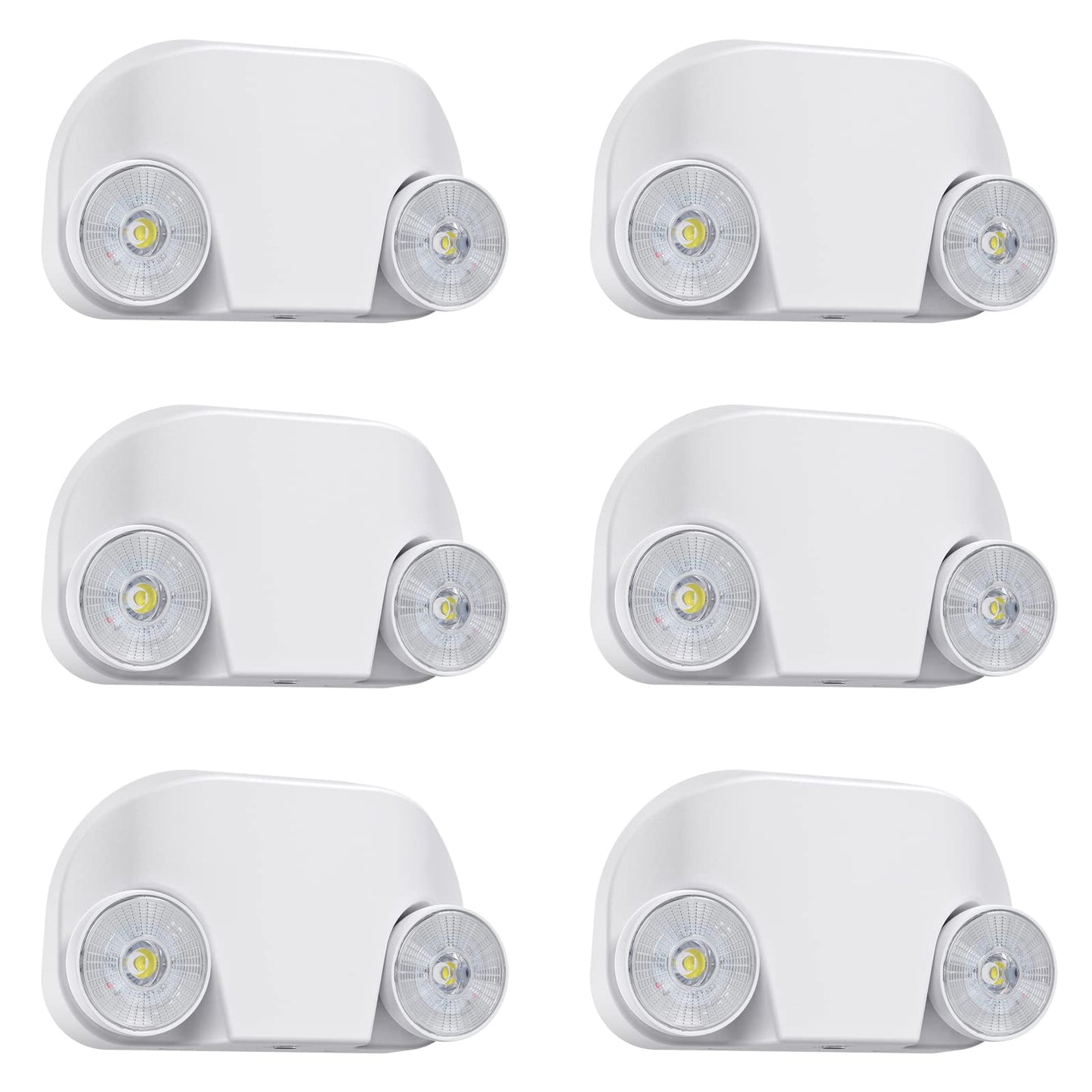 SASELUX Led Emergency Light with Remote Capable, Adjustable LED Lamp Heads Exit Lighting, Backup Battery White Emergency Lights, 120V-277V Dual Voltage, UL Certified (6 Pack)