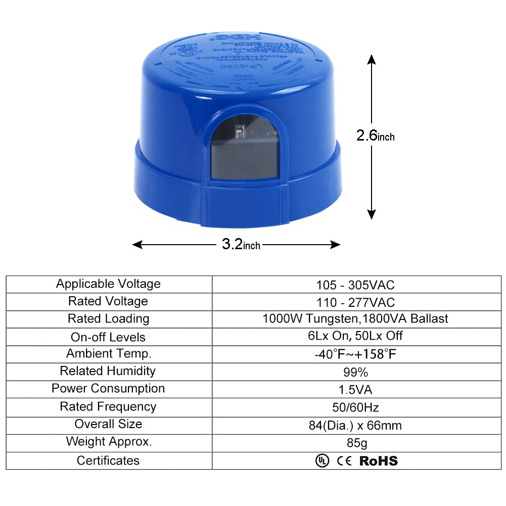 GBAYSA 1 Pack Photocell for Outdoor Light, Auto On/Off Photo Sensor Switch, Dusk to Dawn LED Street/Barn Light Control