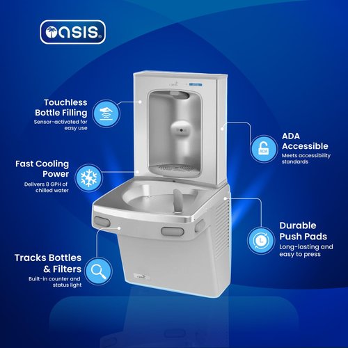 Oasis VersaCooler Water Drinking Fountain Wall Mount Indoor in Greystone with Electric Bottle Filling Station, 8PH, ADA Compliant Water Cooler - Stainless Steel - 18" D x 18" W x 38" H