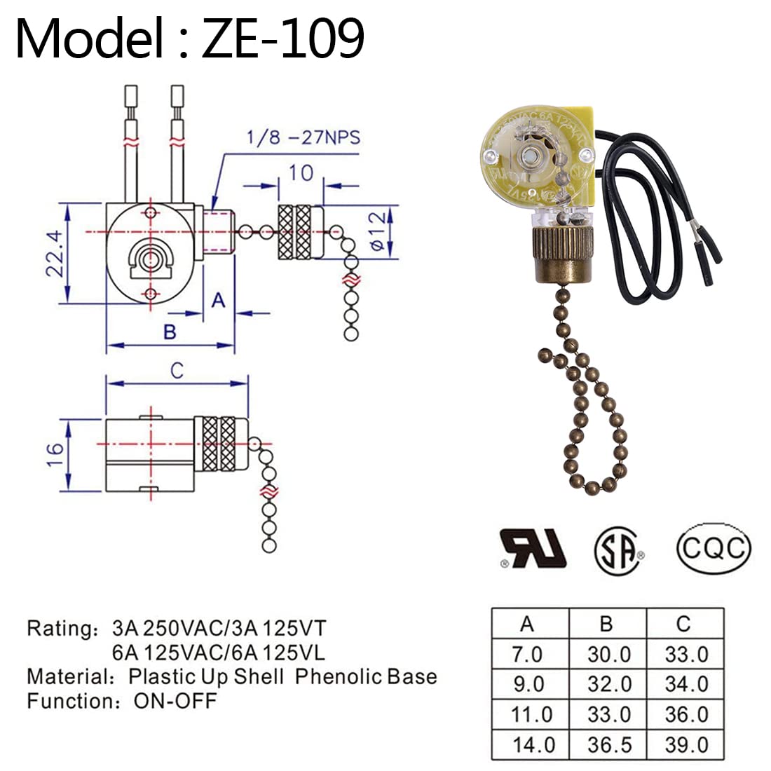 Akahttbn Ceiling Fan Light Switch Zing Ear ZE-109 Two-Wire With Pull Cords for Fans, Lamps and Wall Lights - Pull Chain Control Replacement On-Off, 2 Pcs Bronze