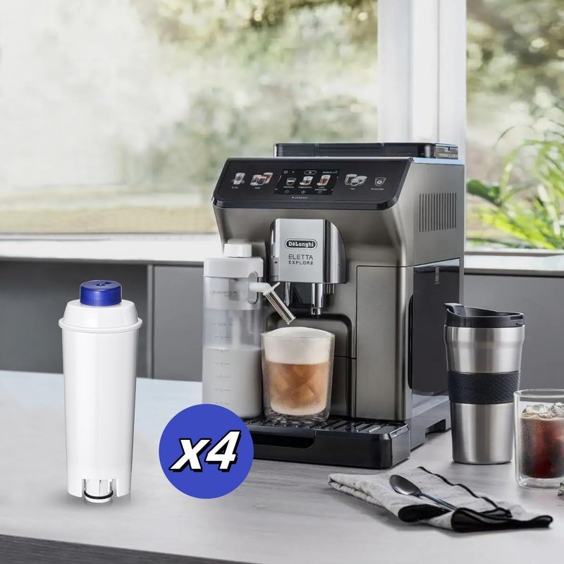 Klamol 4-Pack Coffee Machine Water Filter Replacement Compatible with DeLonghi DLSC002, for Magnifica Evo, Dinamica Plus, Eletta Explore, ECAM, ETAM, ESAM Series Espresso Machines