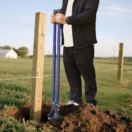 CGRNKT Heavy Duty Post Hole Digger for Fence Posts - Hole Digger with Fiberglass Handle, Durable Soil Digger Garden Tool for Agriculture, Gardening, and Landscaping,56 Inches,Blue