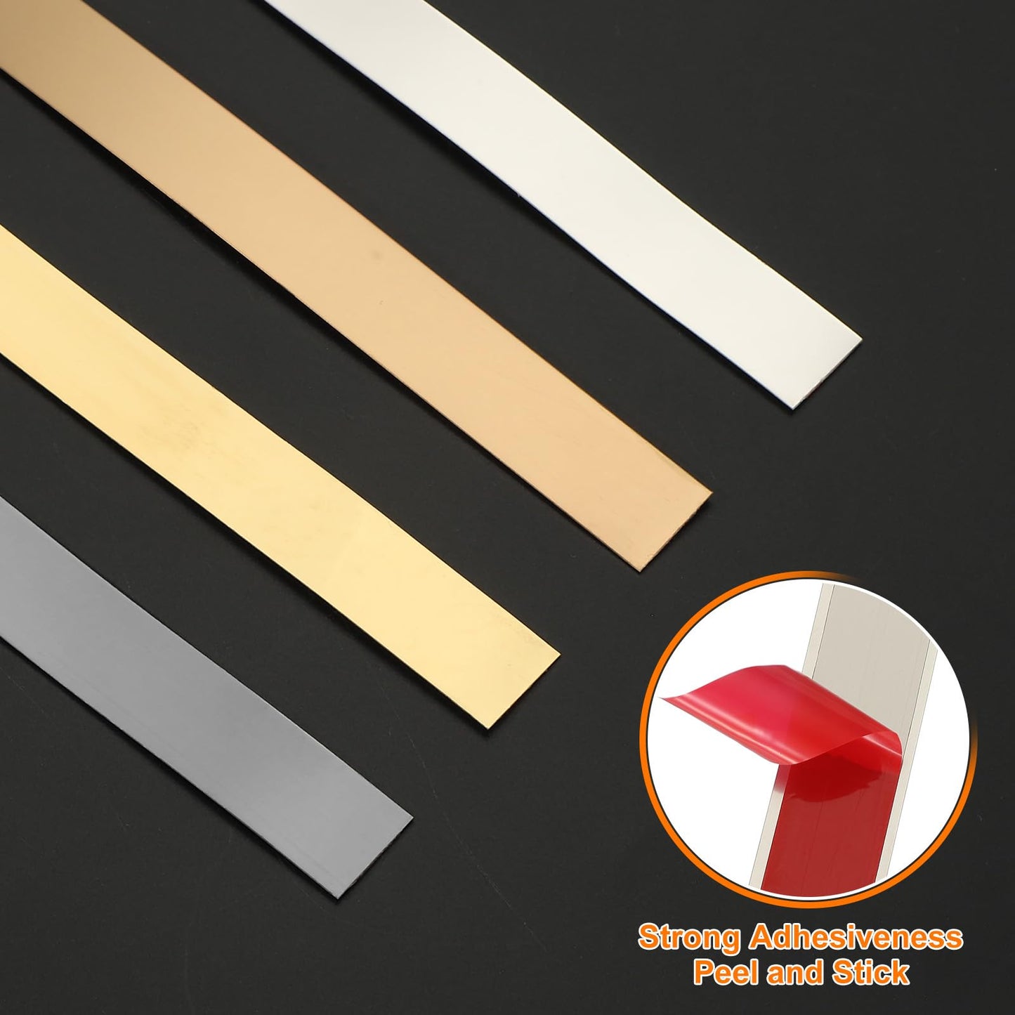 HARFINGTON Metal Wall Trim 26.2ft x 2.36" Peel and Stick Molding Trim Self Adhesive Stainless Steel Electroplate Finish Metal Strip Trim for Wall Ceiling Mirror Frame Border Edge, Black