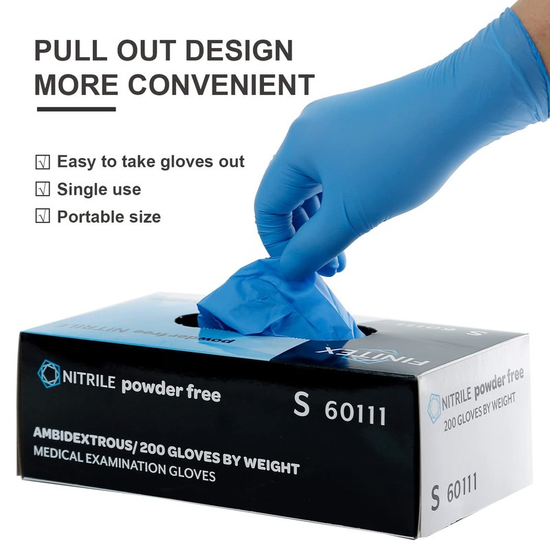 FINITEX Blue Disposable Nitrile Exam Gloves - 200 PCS/BOX 3.5mil Rubber Powder-Free Latex-Free Medical Examination Home Cleaning Food Gloves, MEDIUM