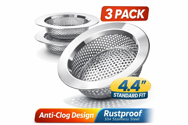 Sink Strainer Basket (3 Pack) – 304 Stainless Steel Kitchen Drain Strainer, Anti-Clog Sink Drain Catcher, Rustproof, Fits 4.4” Standard Sink