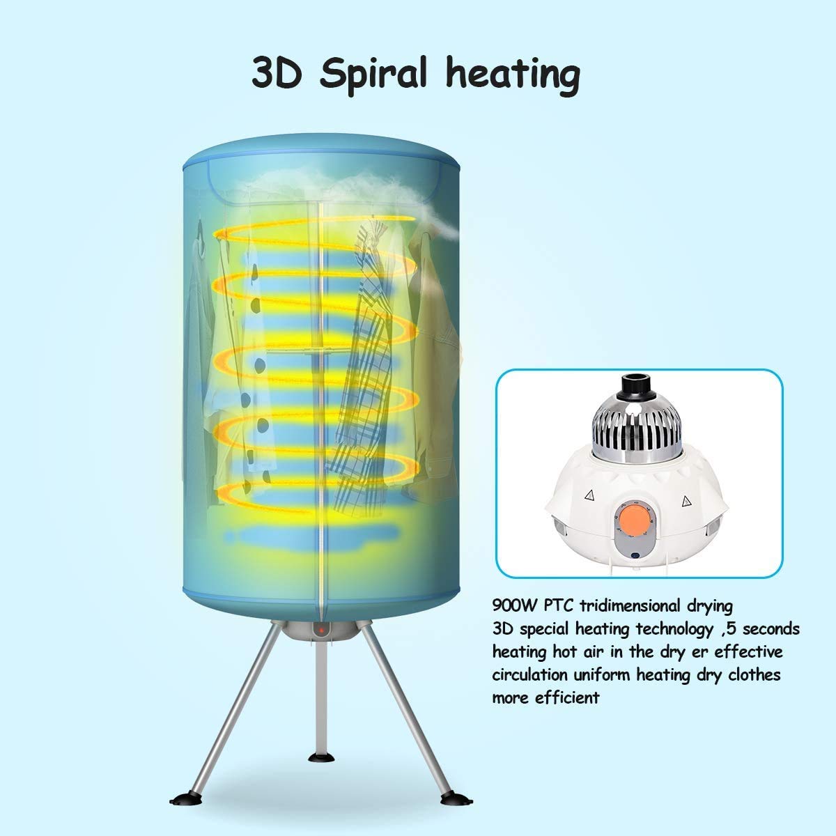 COSTWAY 23597-CYEP, Ventless Laundry, Hot Drying Machine with Heater for Home & Dorms Portable Clothes Dryer