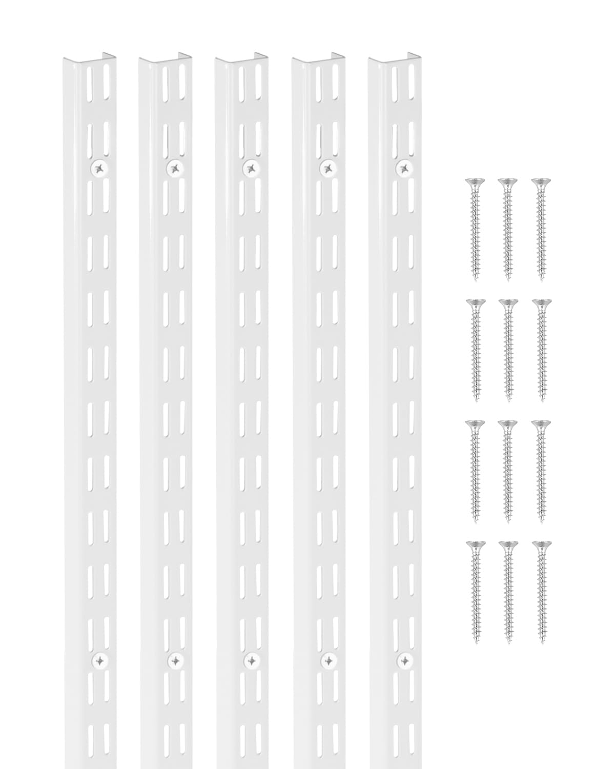 VEVOR Shelf Pilaster, 60-inch 5 Pack, Dual Track Upright Wall Shelving System, Heavy Duty Support System Twin Slot Shelf Rails, 25 Screws, Suitable for Cabinet Closet Organization Storage, Silver
