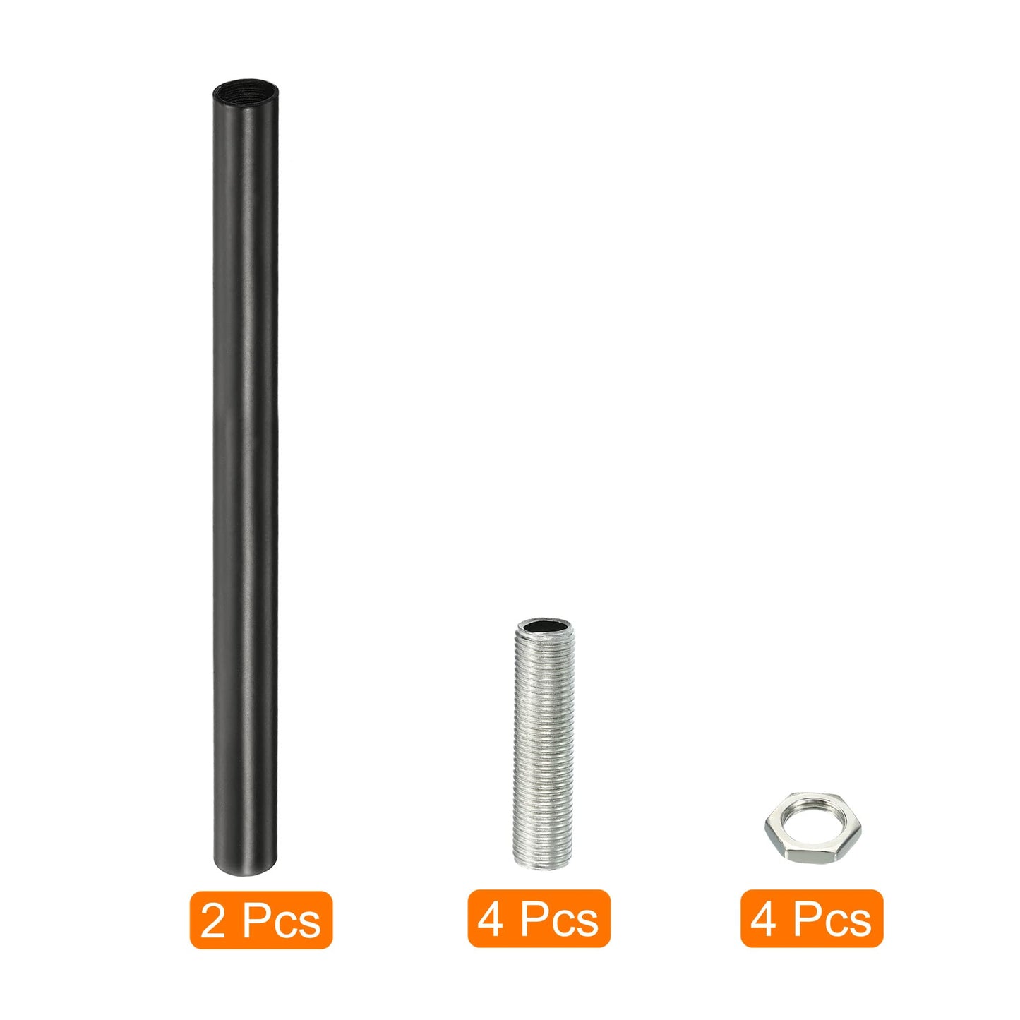 MECCANIXITY Threaded Extension Rod, 7.87" Lamp Pipe with Connector Light Fixture Parts for Pendant Light Island Lighting Chandeliers Stems, Black 2 Set