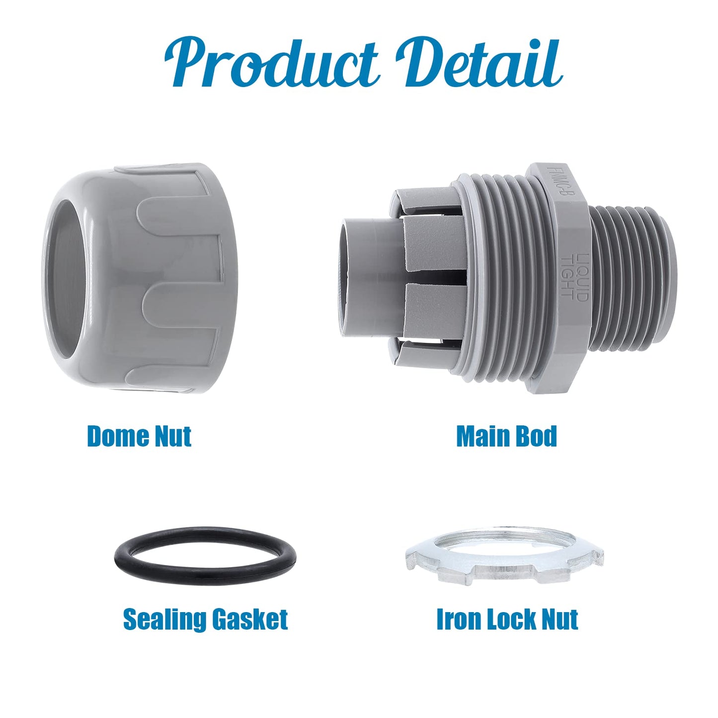 Moicstiy 6Pcs 3/4 Inch NPT Liquid Tight Connector Nonmetallic Straight Electrical Conduit Connector Fitting, UL Listed PVC Flexible Conduit Fittings