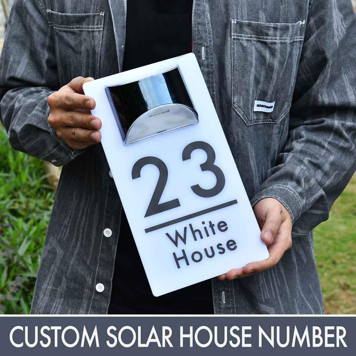 Personalized Solar House Numbers for Outside, Custom House Numbers for Outside Light Up, Modern LED Solar House Number Sign for Garden Yard Home