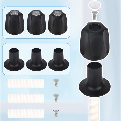 Tinoaly 3pcs Shower Knobs Replacement Kit, Matte Black Shower Knobs Include Base Connectors Screws Compatible with pfister Verve Bathtub Faucet Handle Remodel Trim Kit