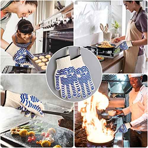 Oven Gloves, Heat Resistant BBQ Oven Glove-BBQ Gloves,Oven Glove Oven Mitts Heat Resistant for Kitchen Potholder,Grill,Grilling,Smoker,Barbeque-1 Pair(Blue)