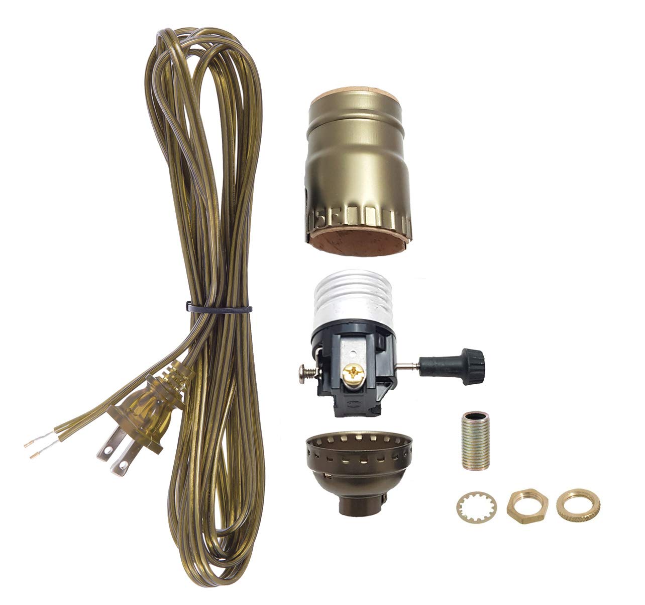 B&P Lamp® Antique Brass Socket with Matching Cord Set and Basic Hardware