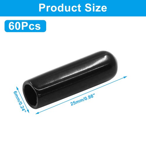 Kyuionty 60PCS Vinyl Flexible Rubber End Caps, 6mm ID ID Bolt Screw Thread Protectors (Black)