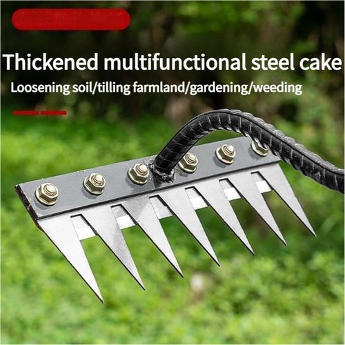 Gardeania Iron Weeding Rake,Multi-Tine Carbon Steel Garden Cultivator Rake 5/6/7/8 Teeth,Sod Cutter Uprooting Tool (5Teeth)