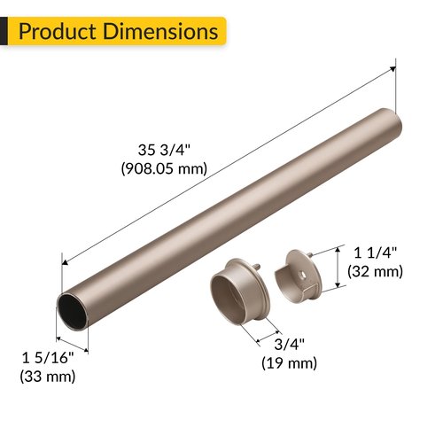 Brixwell QILA-002 Round Wardrobe Tube with Supports 35 3/4" Length Matt Nickel Finish