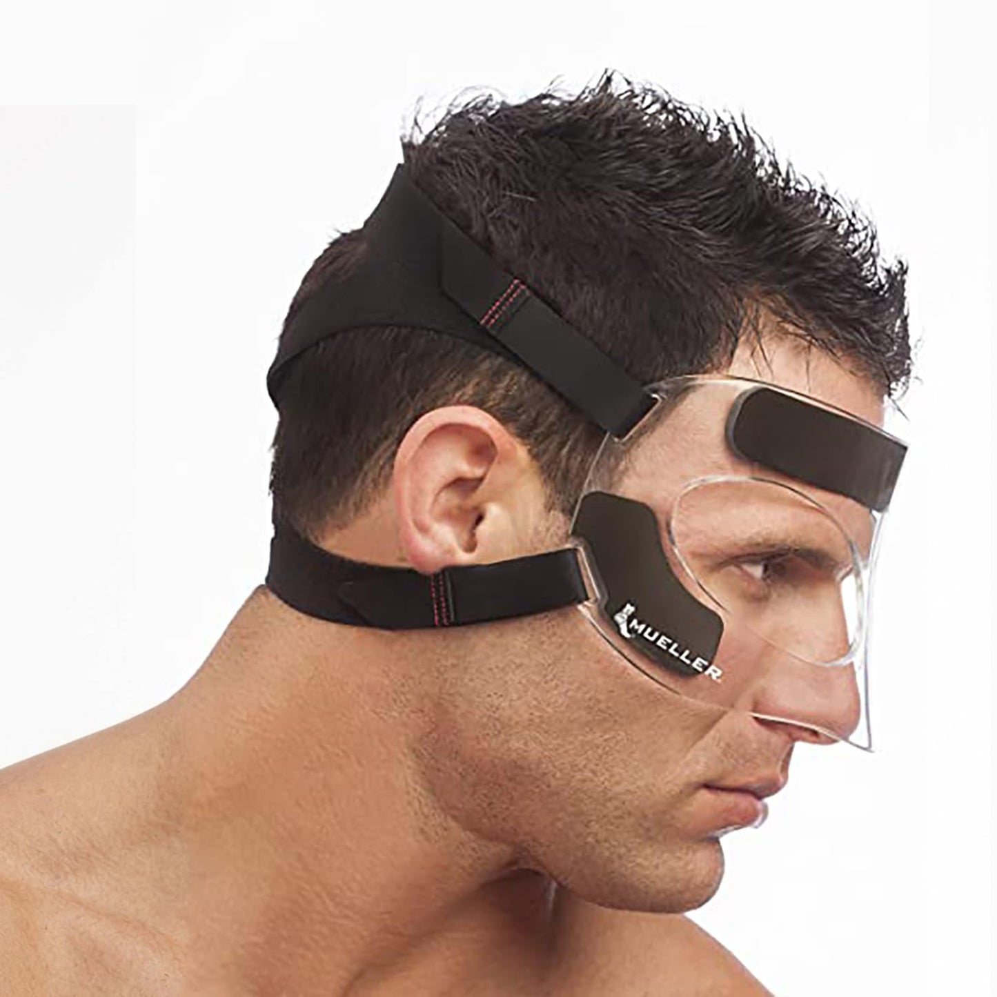 MUELLER Sports Medicine Face Mask for Men & Women, Adjustable Clear Face Guard, Nose & Cheek Protection for Basketball & Cosmetic Procedures, Shatterproof with Foam Padding, One Size