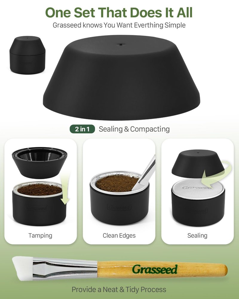 Grasseed Reusable VertuoLine Capsule Kit for Nespresso Pods with 100Pcs Aluminum Foil Seals Lids, Refillable Coffee Pods for VertuoLine to Refill Pods