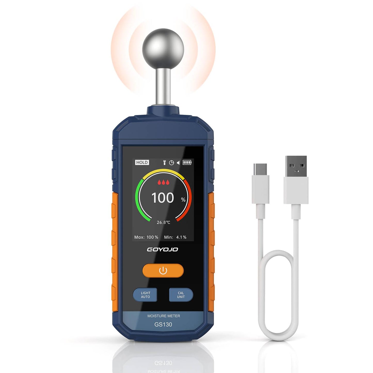 Wood Moisture Meter for Drywall, Pinless Moisture Meter, Rechargeable 5~40mm Moisture Detector for Home, Non-destructive Moisture Reader for Wall, Lumber, Floors, Firewood and Construction Materials