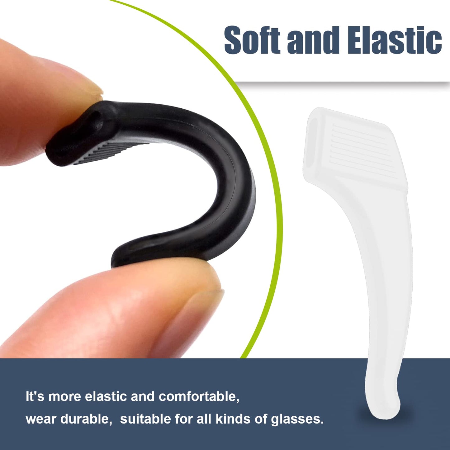 SMARTTOP 16Pairs Anti-Slip Eyeglass Ear Grips Hook, Comfortable Silicone Elastic Eyeglasses Temple Tips Sleeve Holder-For Eyeglasses Sunglasses Spectacles Glasses Reading (8 Black & 8 Clear)
