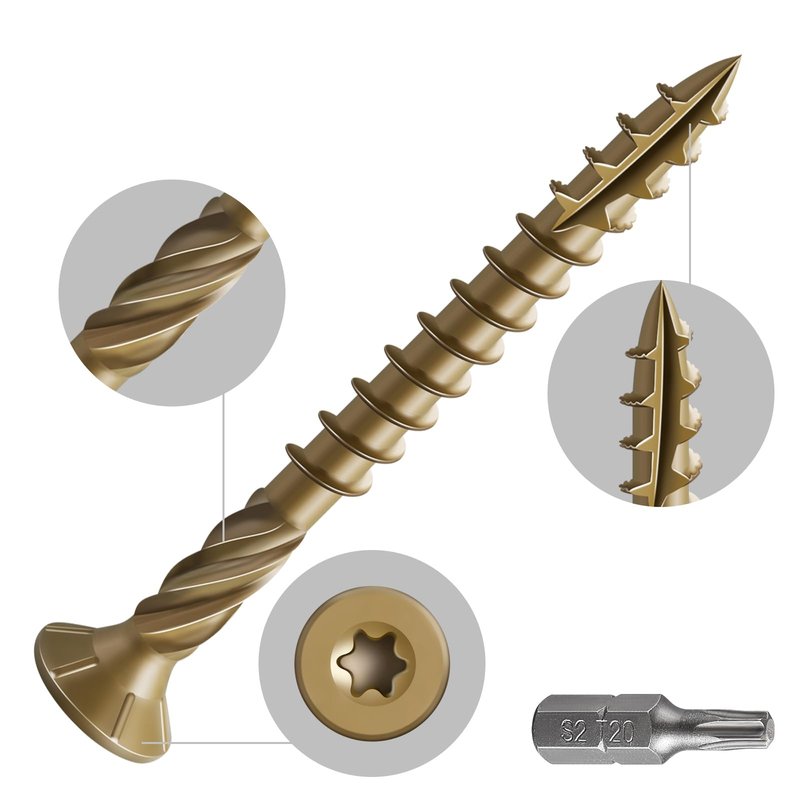 Wensilon #8 * 1-5/8" Deck Screws, (188pcs) 1 lbs.Exterior Wood Screws, Rust Resistant Epoxy Coated, Bronze, T20 Star Bit