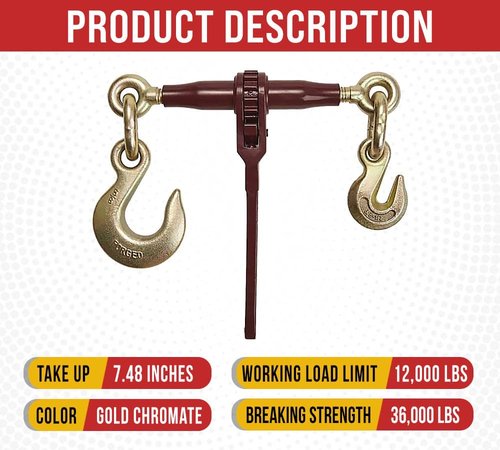 Mytee Products (4 Pack) PRO Heavy Duty Chain Specialty Binder Ratchet Style 3/8"-1/2" Grab Hook & 5/8" Slip Hook, 12,000 lbs WLL