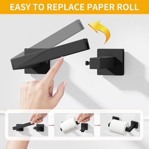 Toilet Paper Towel Holder Wall Mount, Stainless Steel Hand Towel Holder and Tissue Roll Toilet Paper Holder Set for Bathroom, RV, Kitchen, Matte Black Bathroom Accessories Hardware Set
