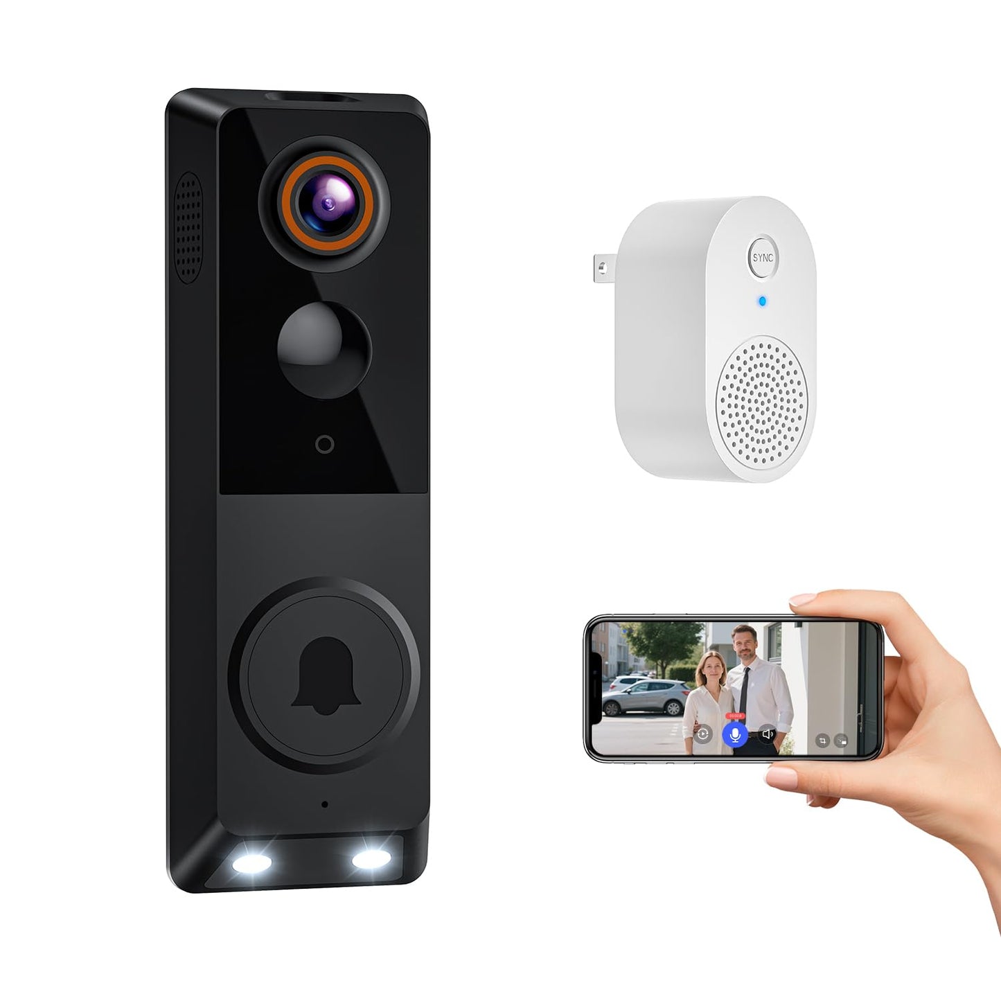 BoomChill 1080p Wireless Wi-Fi Video Doorbell Camera with Doorbell Receiver, Battery Powered, AI Human Detection, Color Night Vision, Two Way Talk, Cloud Storage