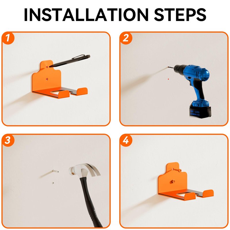JNIHEEP Garage Organizer Trimmer Rack, Garden Power Tool Hanger Weed Whackers Holder Wall Mounted for Grass Trimmer, Hedge Trimmer, Garage Trimmer, Garden Tools,3 Pack(Orange)