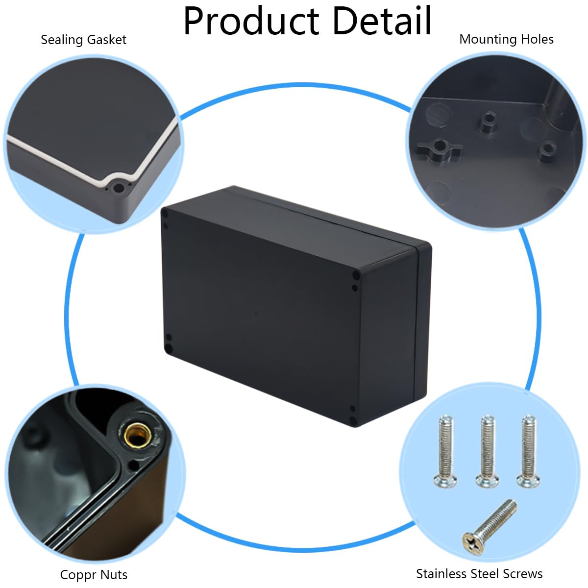 Otdorpatio Project Box ABS Plastic Black Electrical Boxes IP65 Waterproof DIY Electronic Junction Box Power Enclosure 7.87 x4.72 x2.95 inch (200x120x75 mm)