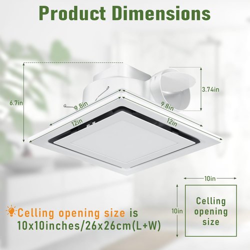 Kirumie Bathroom Exhaust Fan with Light, 110CFM Bathroom Fan with Light 3000K/4500K/6000K, Quiet Vent with Lever Wire Connectors&Duct, 12 Inch Ceiling Mount Exhaust Fan for Home, Hotel, Office