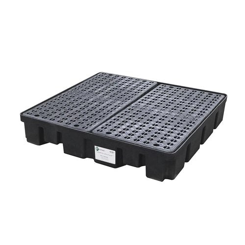 ENPAC 4 Drum Poly Spill Pallet, Black, Recycled Polyethylene, 66-Gallon Capacity